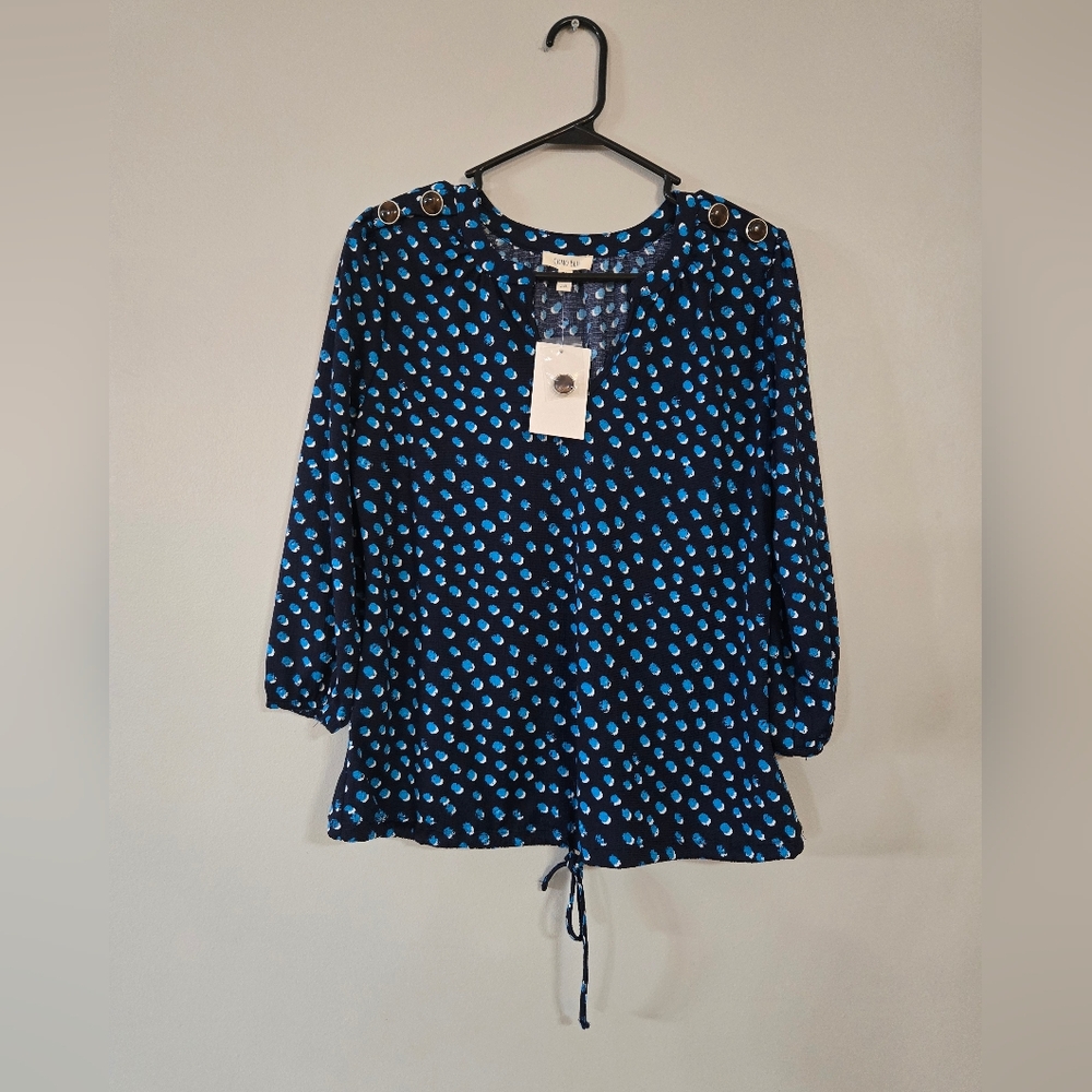 Como Blu Navy Blue Polka Dot Women's Blouse Top
